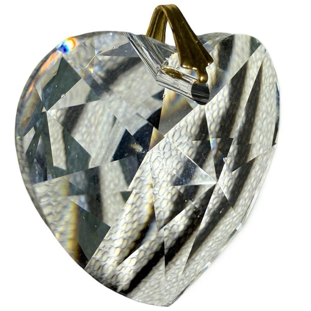 Large Faceted Crystal Heart Pendant with Gold-Tone Bail – 1.5”
